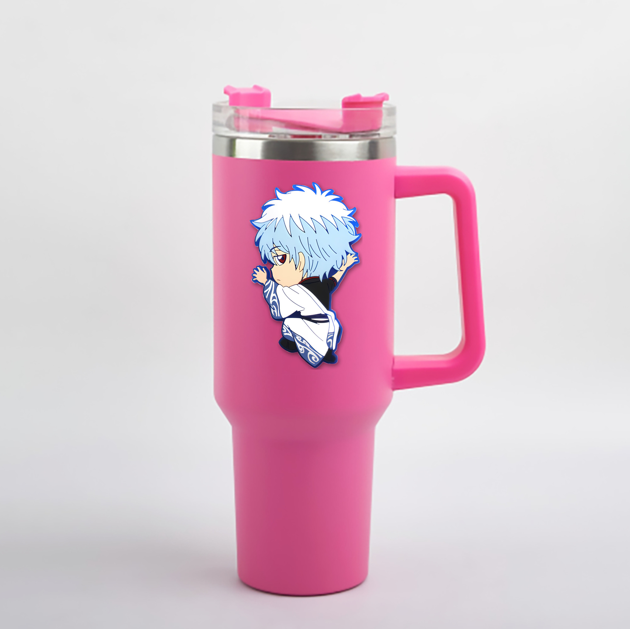 （画像用） ぎんたま 坂田銀時（さかたぎんとき） 神楽 志村新八（しむら しんぱち） GINTAMA Sakata Gintoki Kagura Shimura Shinpachi 1200mL車用タンブラー - クリスタルステッカー（プラスチックストロー付き）